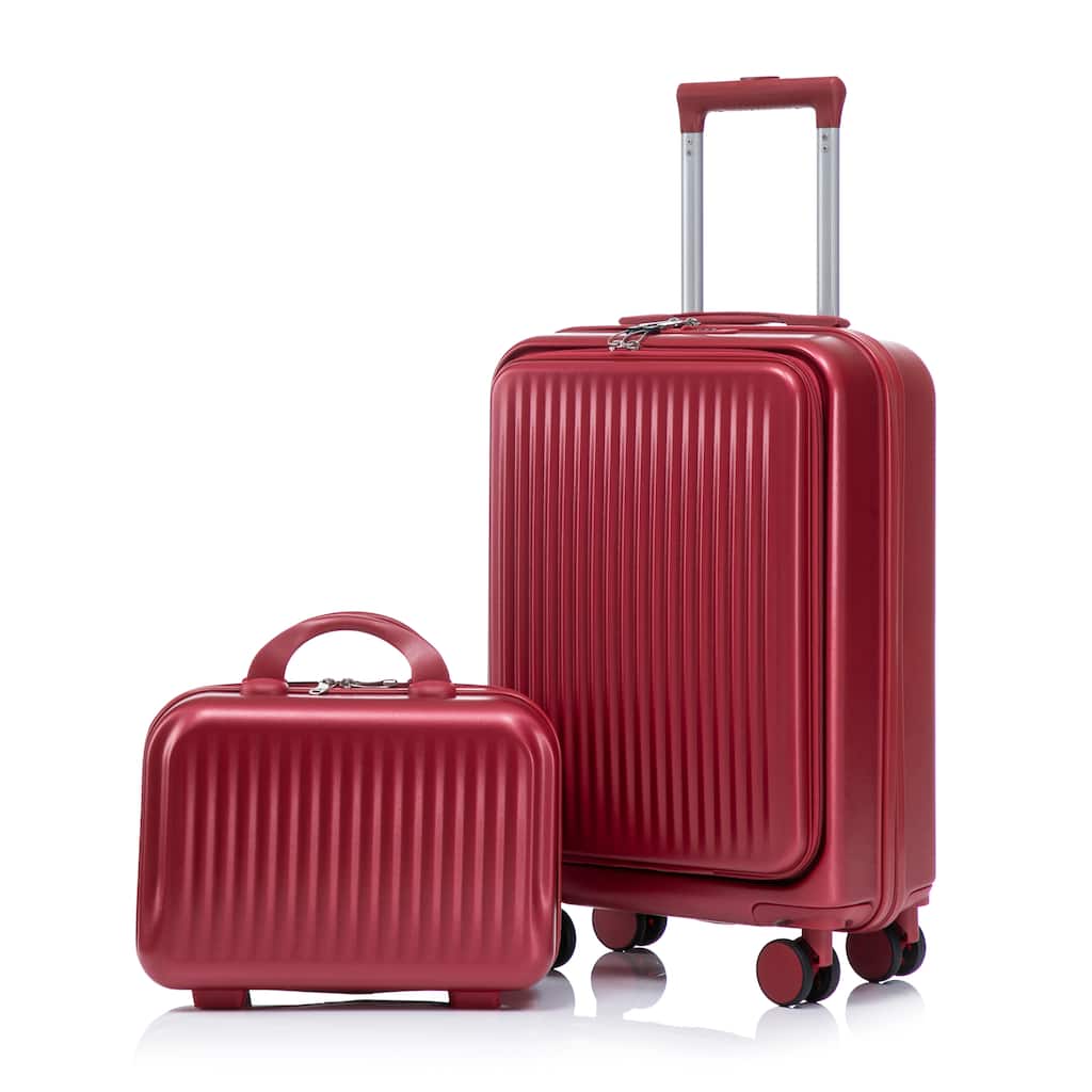 14"/20" 2 pcs/set in ABS Spinner Wheel Luggage, with Combination Lock and Front Opening Design, 14" Cosmetic Case