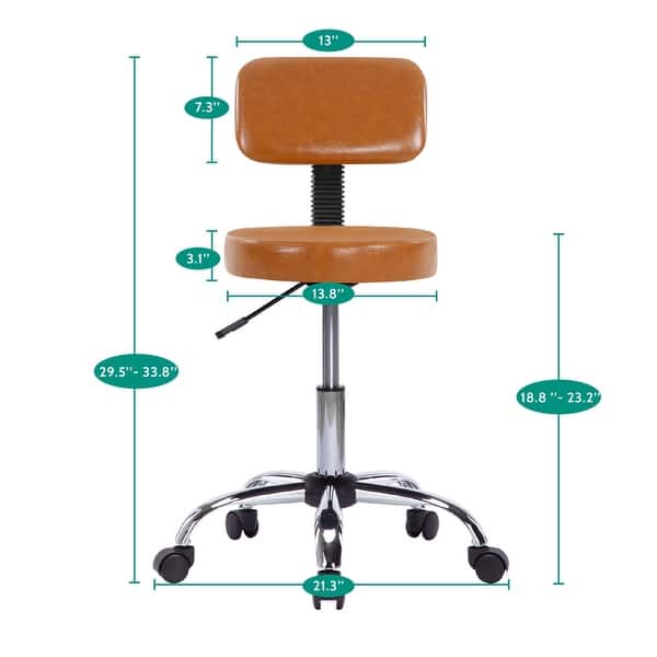 Adjustable Rolling Work Stool with Faux Leather Seat and Foldable Footrest, Versatile Stool for Home Office, Vanity,