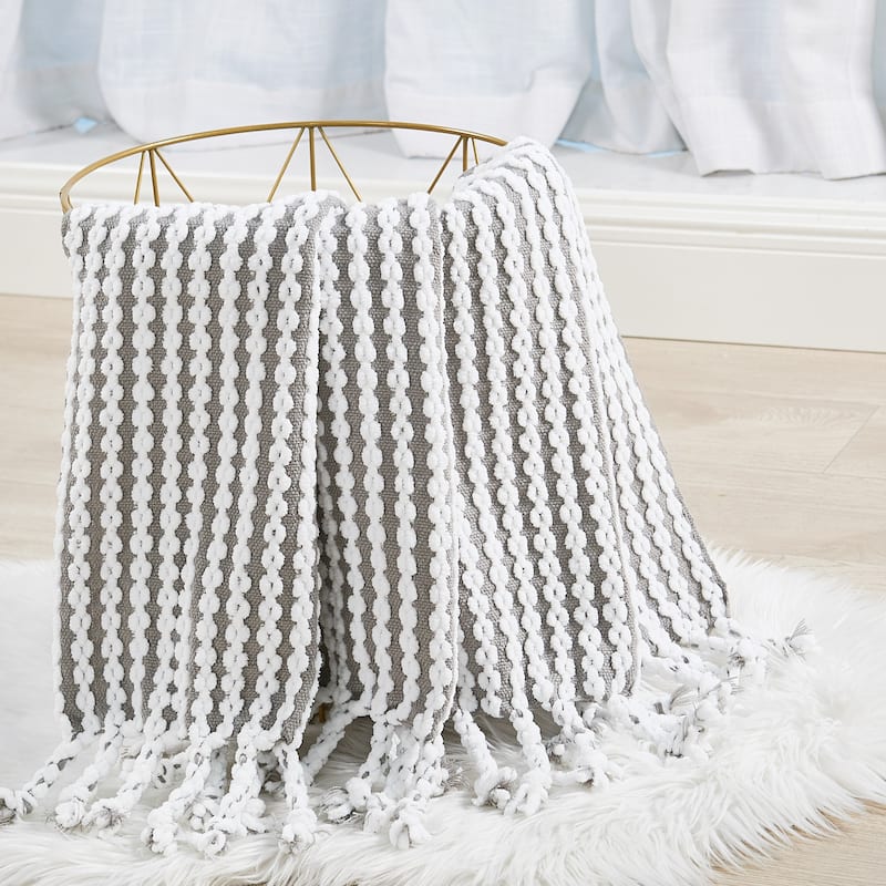 Home Soft Things Chain Tweed Throw Decorative Blanket with Tassels