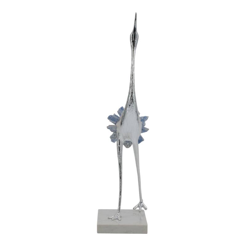 Abstract Metal and Stone Crane Sculpture Crystal Accent on Sturdy Base - 5.25" x 3.25" x 13.75"
