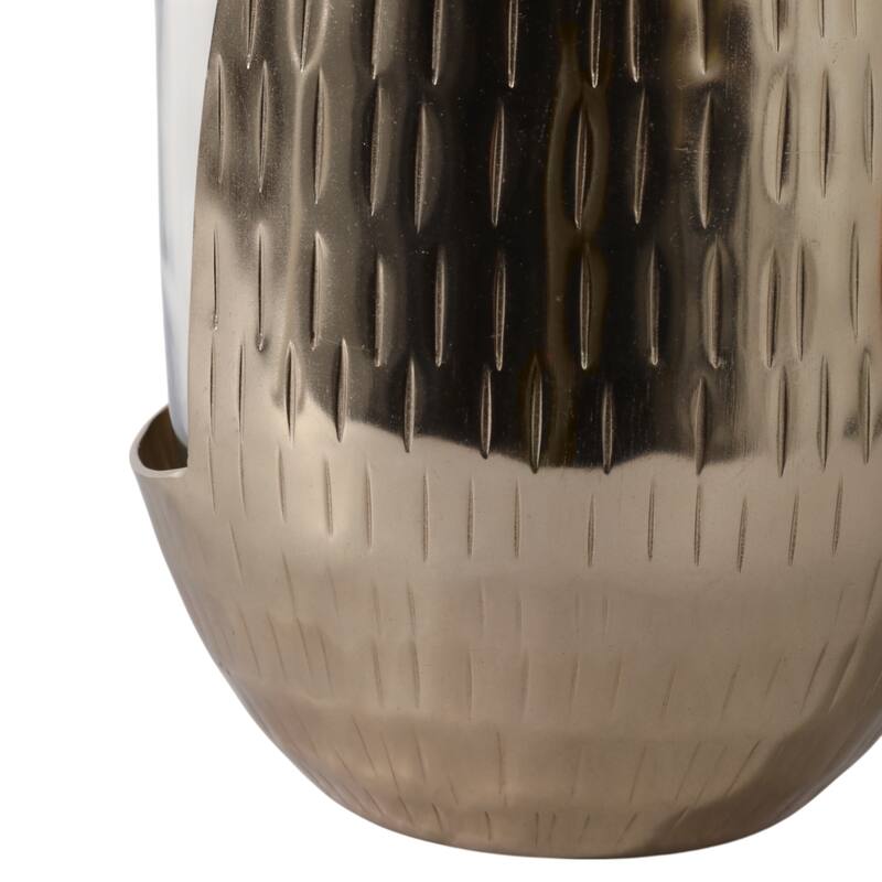 Decorative Glass Hurricane Candle Holder with Metal Base - Gold & Clear