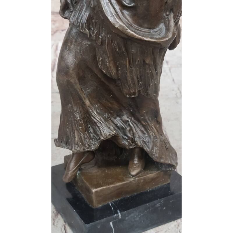 Smiling Coy Classical Female Figure Bronze Statue Sculpture On Marble Base By Aldo Vitaleh