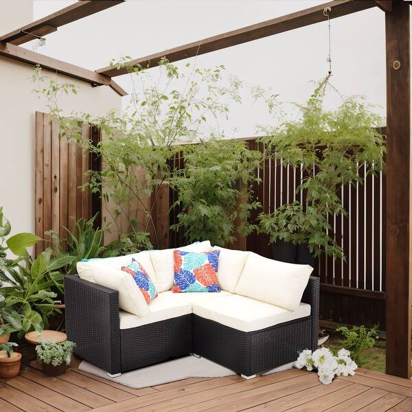 Zenova 7/3 Pieces Outdoor Patio Rattan Wicker Sectional Sofa Sets With Pillows And Cushions On