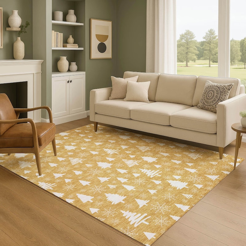 Premium Washable Super Soft Christmas Tree Mayfield Rug - Gold - 10' x 14'