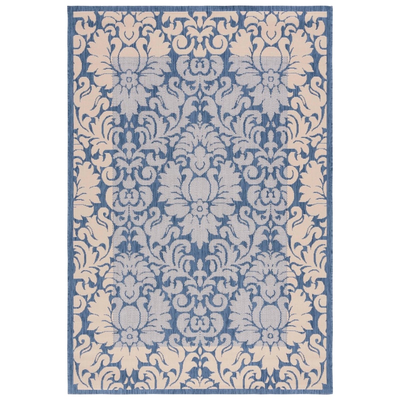 SAFAVIEH Courtyard Peggie Indoor/ Outdoor Patio Backyard Rug - 5'3" x 7'7" - Blue/Natural