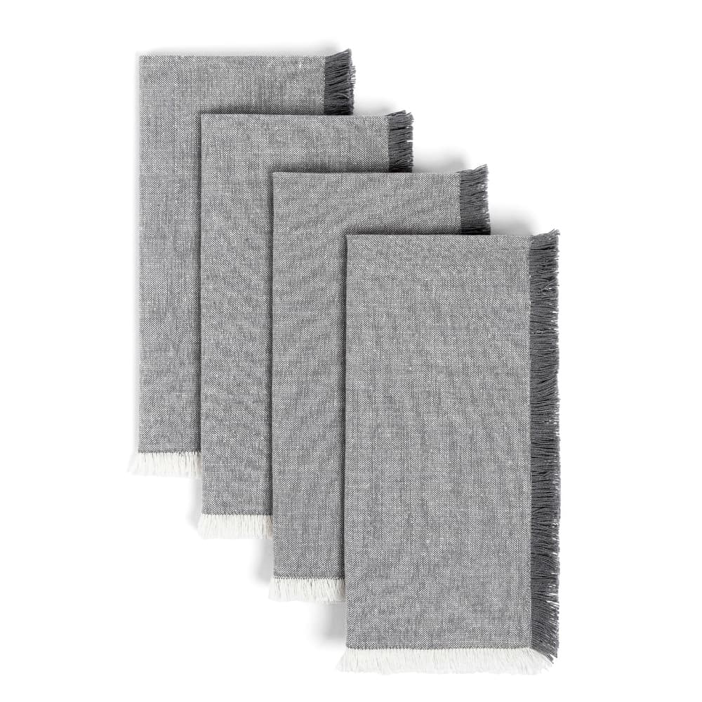 over&back Woven Frayed Chambray Cotton Cloth Napkins - Machine Washable - Set of 4