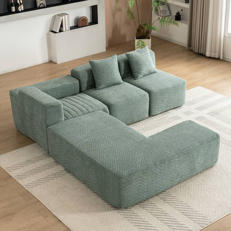 116.5" Versatile 4-Seat Sectional Sofa with Customizable 4-Piece Design in Ultra-Soft Boucle Fabric and Two Back Pillows