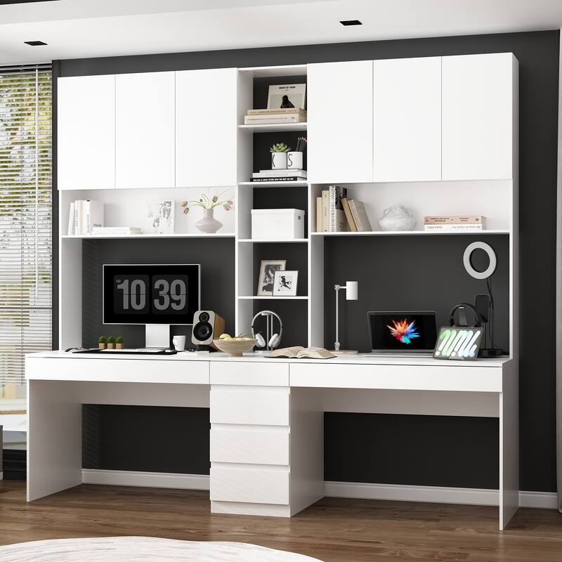 2-Seater Gaming and Work Desk with Shelving Functional Home Furniture