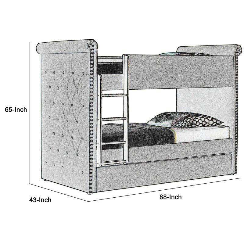 Chesterfield Design Twin Size Bunk Bed with Nailhead Trim, Beige and Black