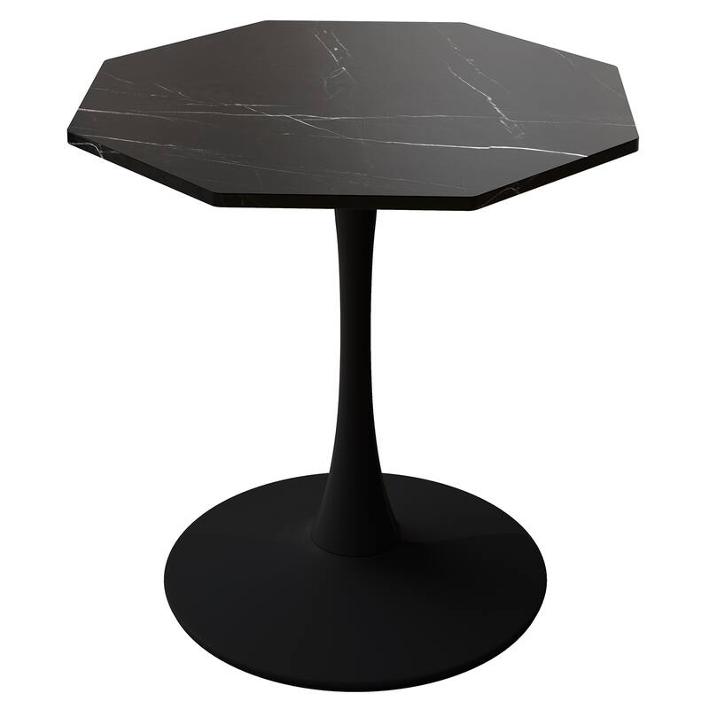 31.50" Modern Octagonal Coffee Table With Printed White Marble Table Top Metal Base For Dining Room Kitchen Living Room - marble