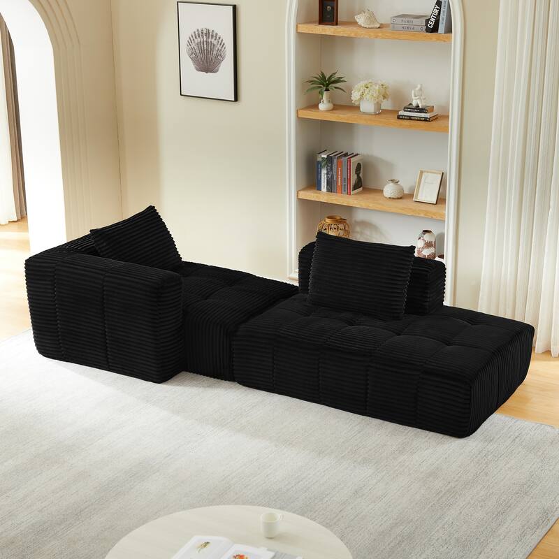Modular Compressed Couch, Corduroy L-shaped Sectional Sofa with Chaise