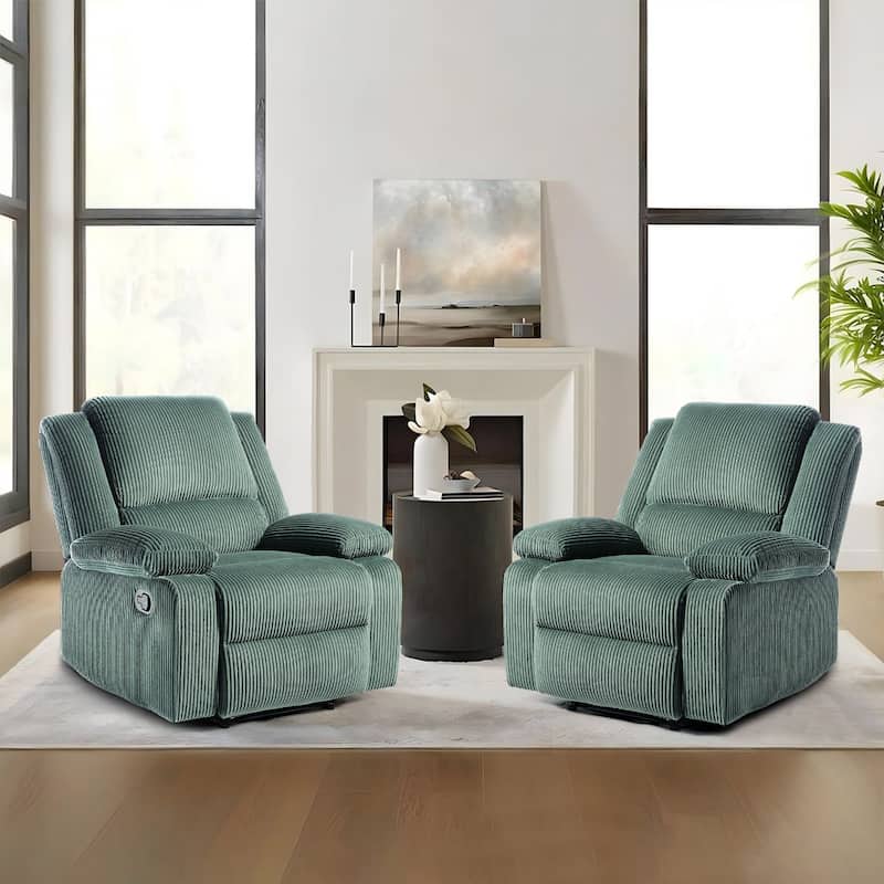 2 Set Corduroy Manual Recliner Glider Club Chair with Footrest