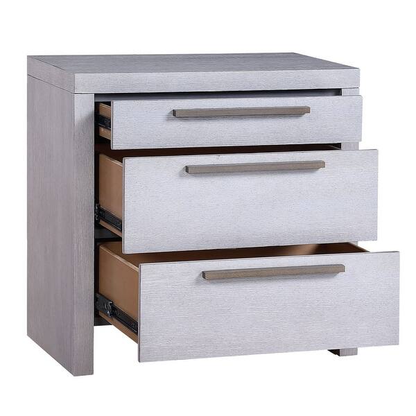 3 Drawer Wooden Nightstand With Oversized Metal Bar Pulls Antique White On Sale Overstock 31600276