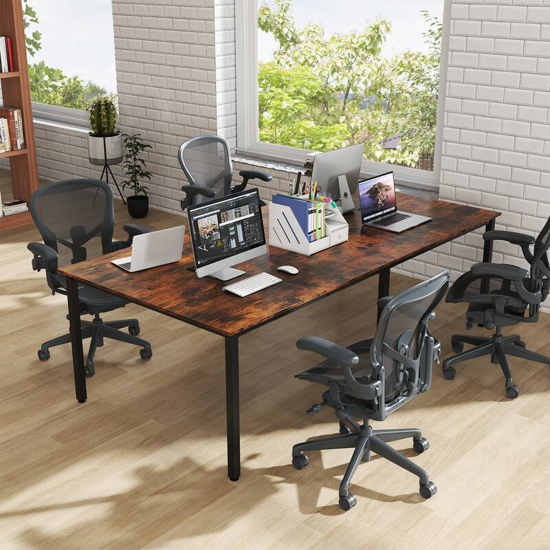 Engineered Wood Conference Table for 10 with Cable Grommets and Metal Frame