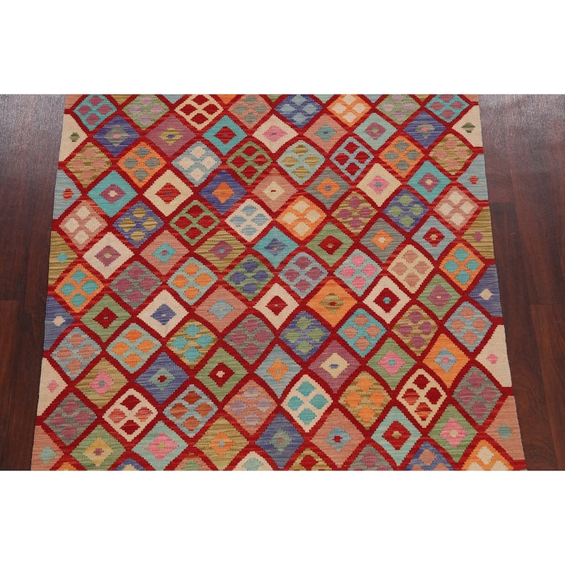 Geometric Kilim Oriental Home Decor Area Rug Wool Hand-woven - 5'2" x 6'4"