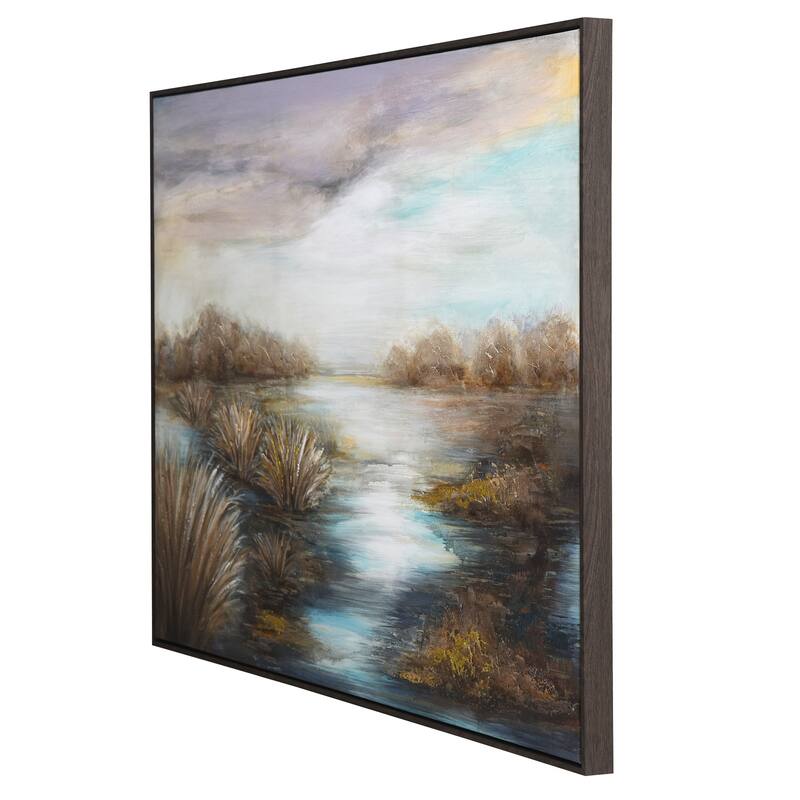 StyleCraft Into The Marsh Hand-Embellished Framed Canvas Wall Art - 32" x 32"
