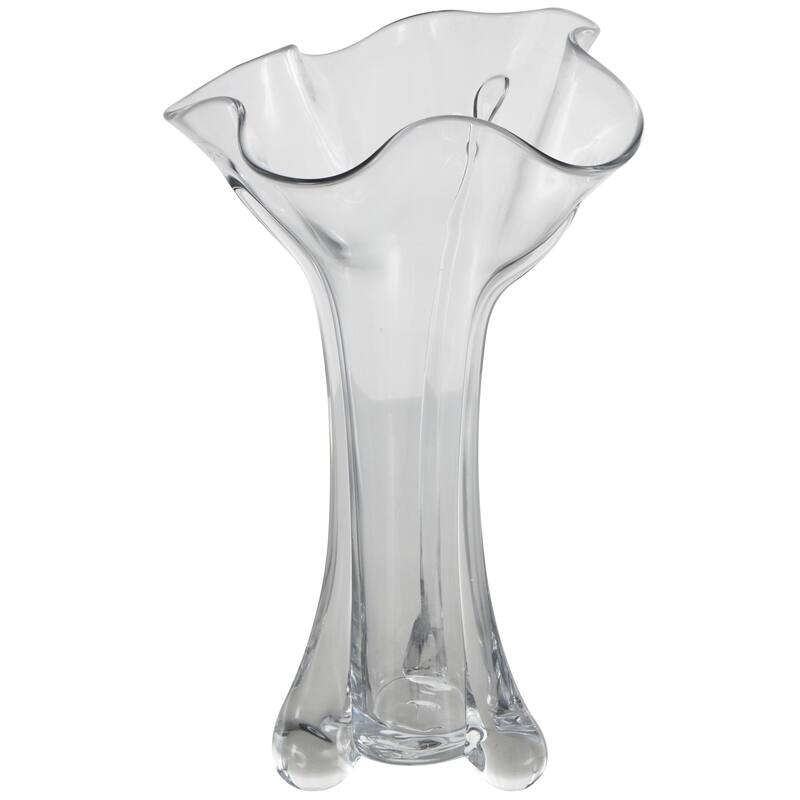 Glass Abstract Fluted Tulip Decorative Vase - Clear - Roche River Decor - Clear - 10"W, 19"H