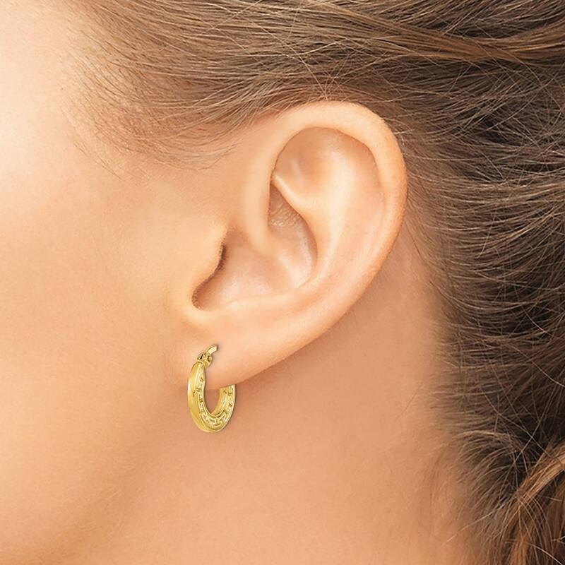 Curata 14k Yellow Gold Squared Tube Greek Key Hoop Earrings 16.38x2mm