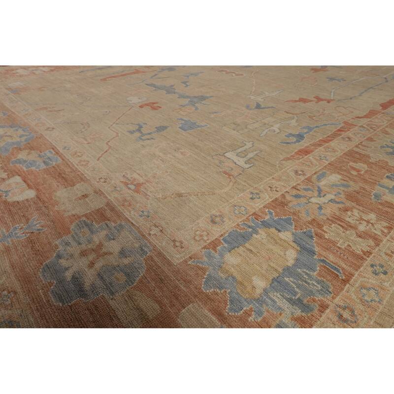 Orange Oushak Turkish Area Rug Handmade Vegetable Dyewool Carpet - 9'4"x 12'0"