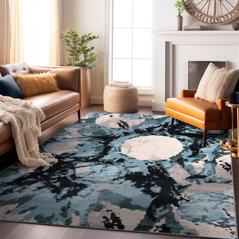 World Rug Gallery Contemporary Abstract Circles Black Area Rug