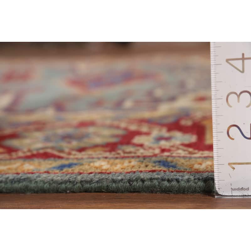 Geometric Heriz Serapi Indian Area Rug Hand-Knotted Blue Wool Carpet - 6'0" x 9'0"