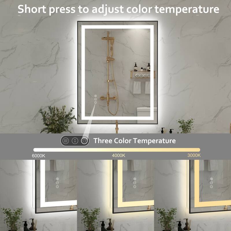 QuivaraView Aluminum front light and backlit LED lighted Framed Tempered Glass Bathroom Vanity Wall Mounted Mirror