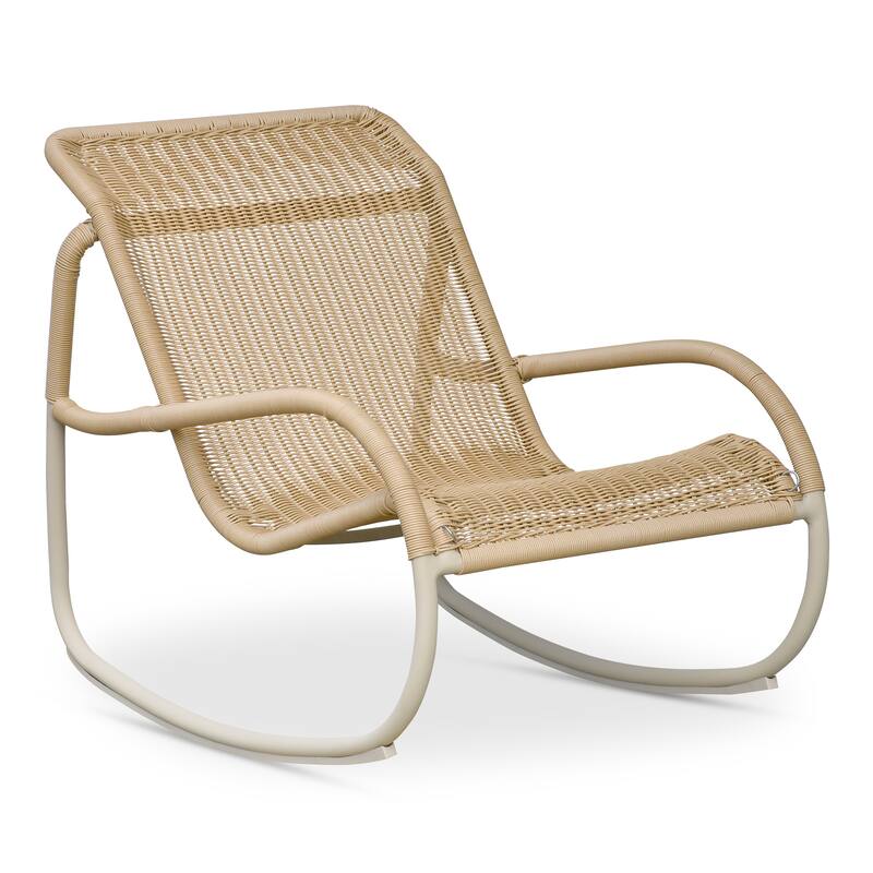 NADAAL STUDIOS Torven Outdoor Rocking Chair, Woven Synthetic Wicker, Aluminium Frame, Brown Cushion, Brown