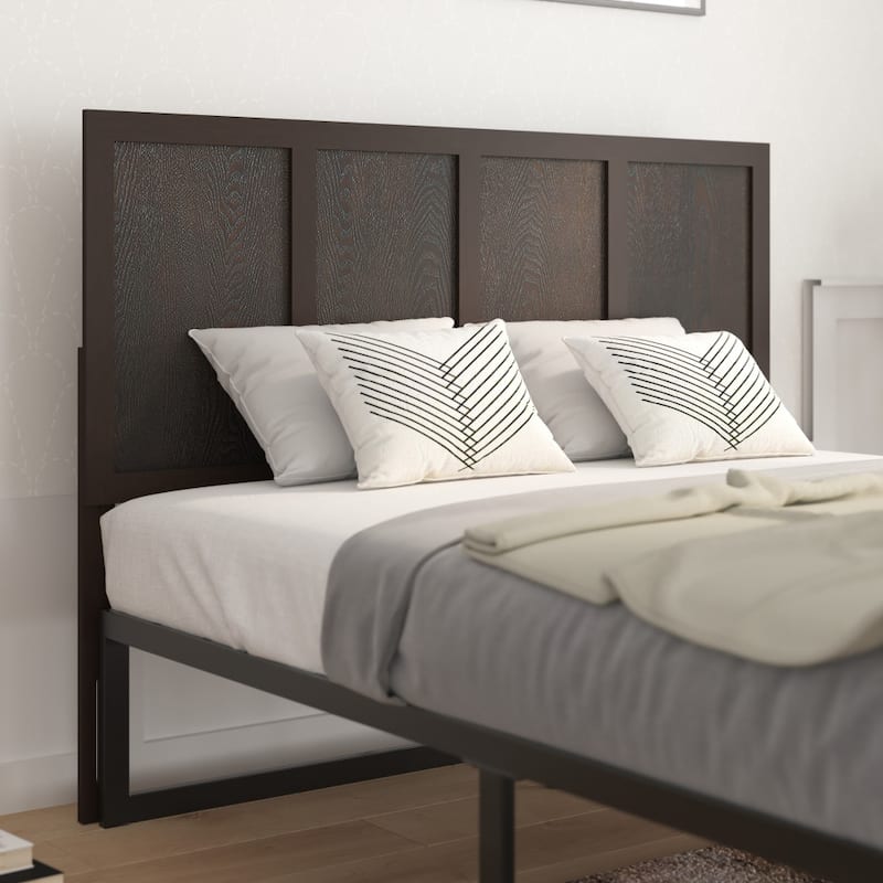 Solid Wood Paneled Headboard Only - Dark Brown - Queen