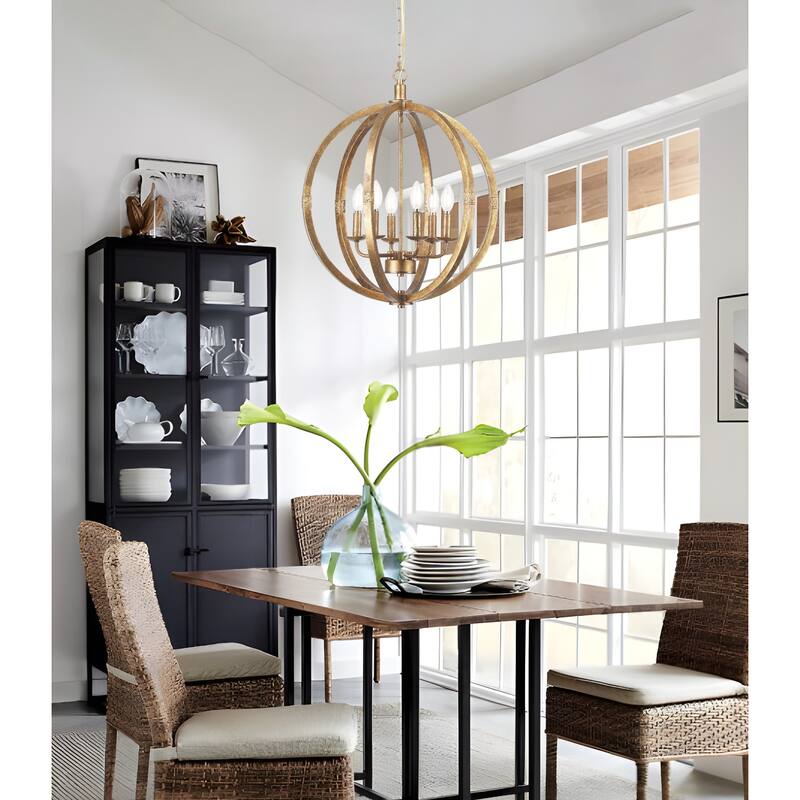 6-Light Spherical Chandelier in Weathered Antique Brass - Antique Brass