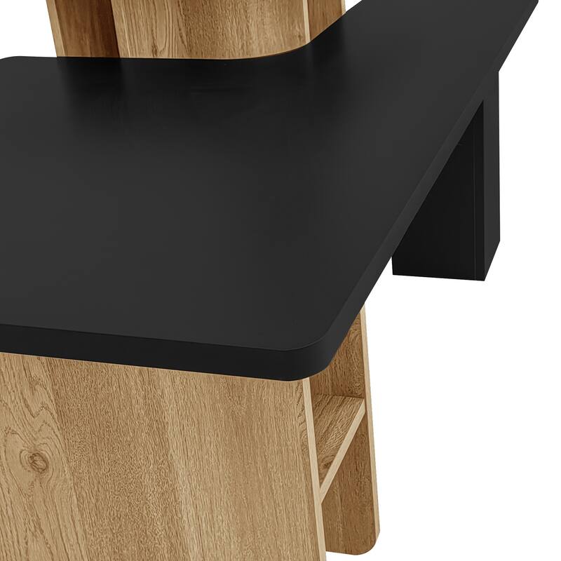 Anmytek White and Oak Expandable Coffee Table with Detachable Side Modern Living Room Storage