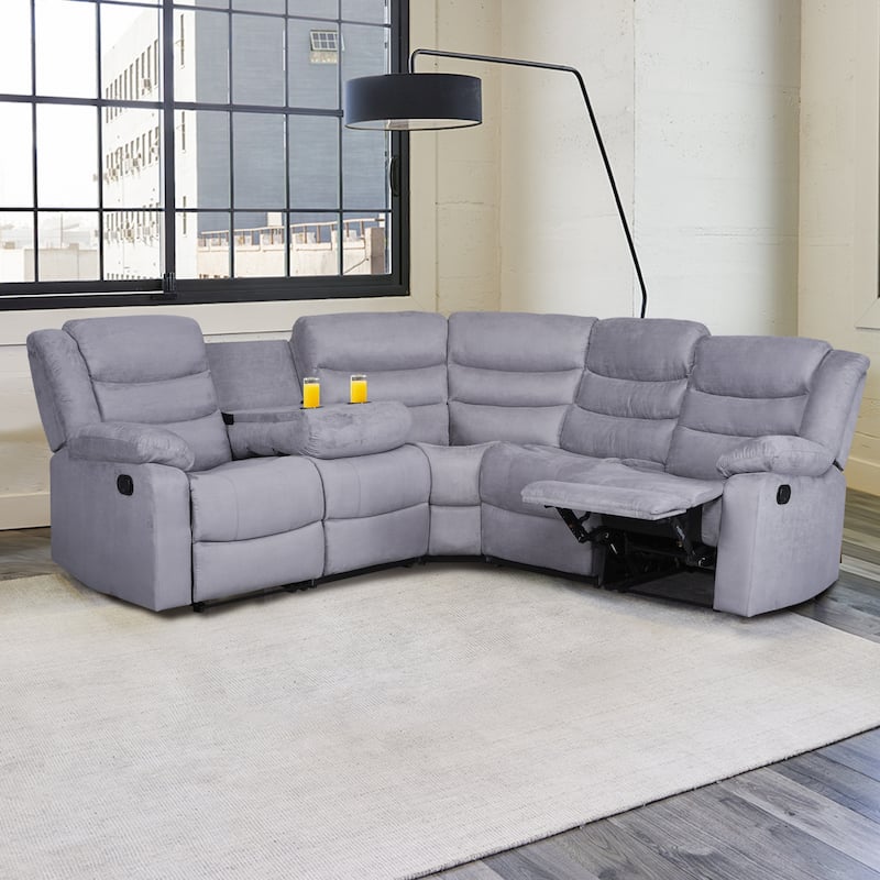 93" Width Polyester/Suede 5-Piece Manual Reclining Sectional Sofa