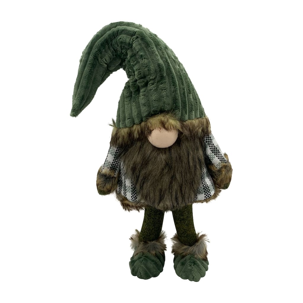 Plaid Sherpa Fur Gnome Christmas Tabletop Figurine - 30" - Green White