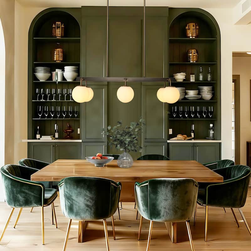 Aladari Modern Gold 6-Light Chandelier Opal Glass Rectangle Island Lights - Brushed Black Nickel - L 33.5" x W 15" x H 8.7"