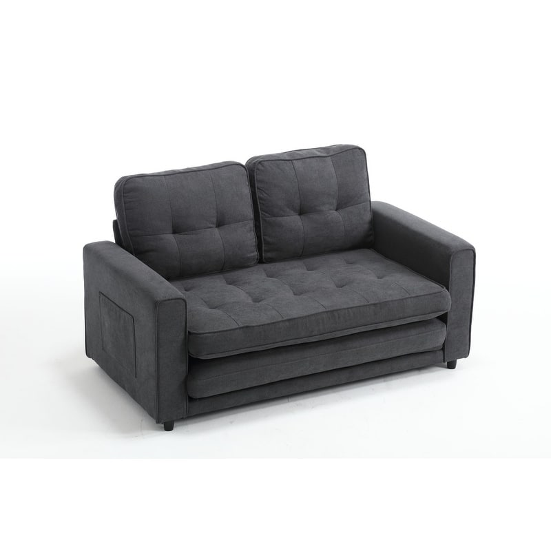 Modern Convertible Velvet Loveseat Sofa Sleeper Sofa Bed with 2 Pillows