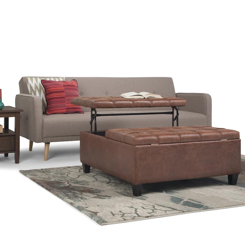 WYNDENHALL Elliot Transitional Table Ottoman - 36"w x 36"d x 16.5 "h - Distressed Umber Brown