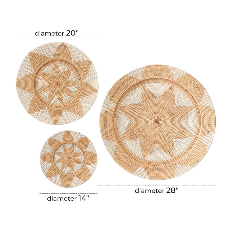 Rattan Plate Handmade Woven Floral Basket Home Wall Decor - Set of 3 Light Brown or Brown - Roche River Decor