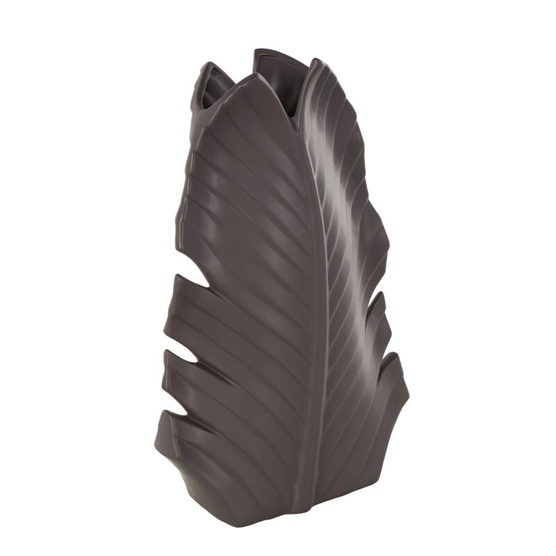 Ceramic Palm Tree Curved Leaf Decorative Vase - Black or White - Roche River Decor