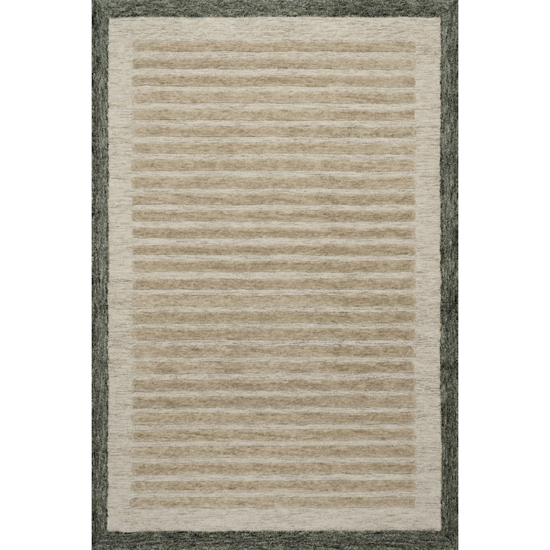 Carmeon Hamilton Caly Modern Bordered Wool Rug - 6' x 9' - Beige - Rectangle