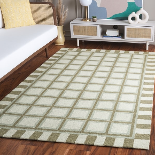 slide 2 of 10, SAFAVIEH Hand-Tufted Genre Robke Mid-Century Modern Wool Rug 8' x 10' - Green/Ivory - Rectangle