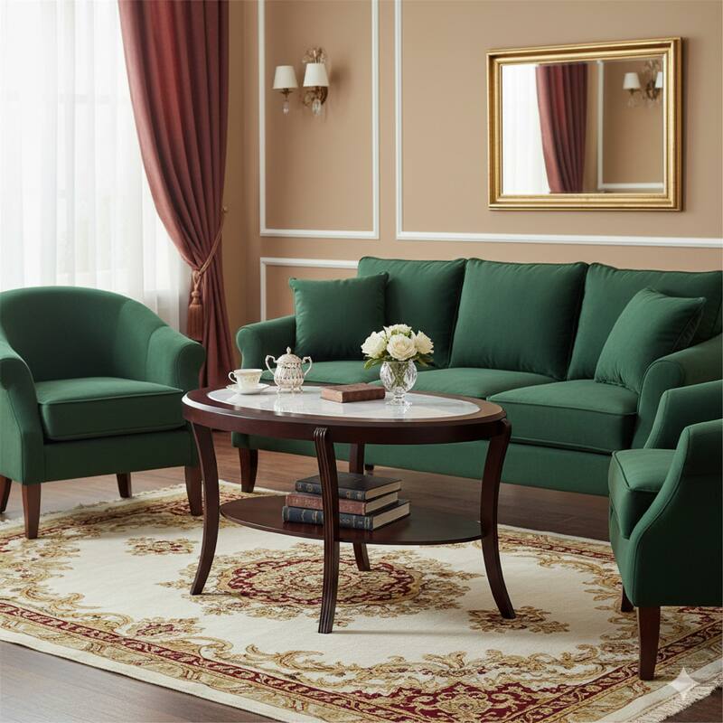 Lyn 51 Inch Console Table with Oval Glass Top and Lower Shelf, Brown Wood