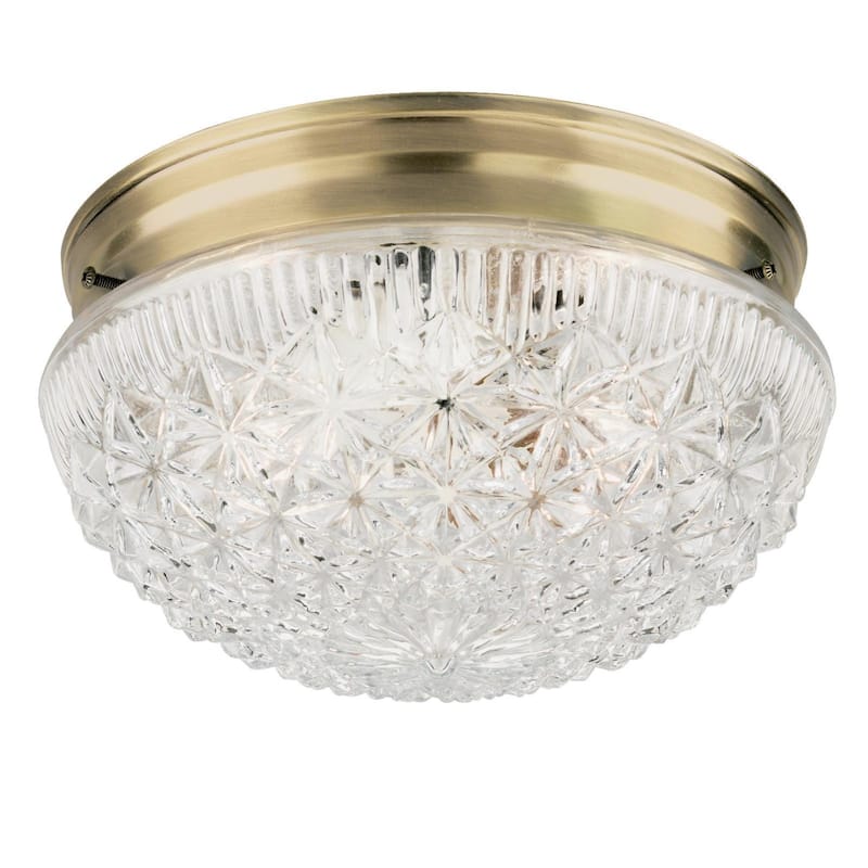 Westinghouse Two-Light Flush-Mount Interior Ceiling Fixture, Antique Brass Finish with Clear Faceted Glass - Antique Brass