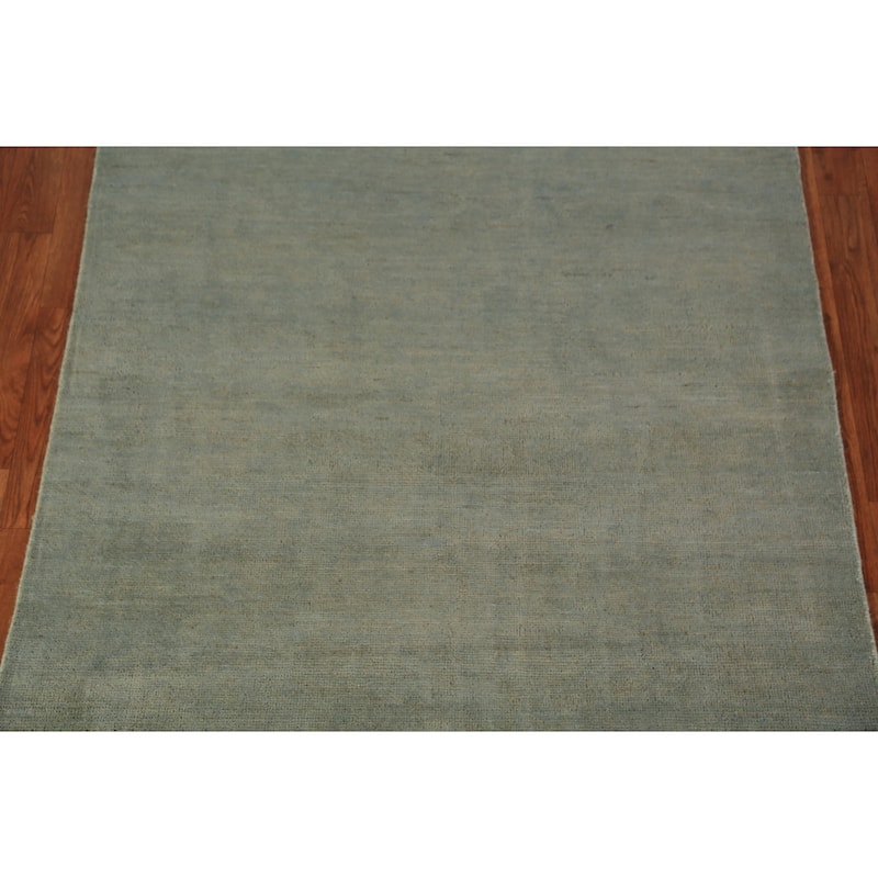 Gabbeh Modern Rug Hand-Knotted Green Wool Carpet - 4'0" x 5'10"