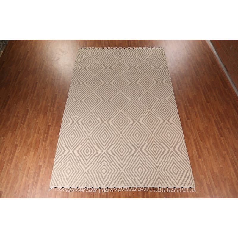 All-Over Geometric Moroccan Large Area Rug Handmade Wool Carpet - 9'10"x 14'9"