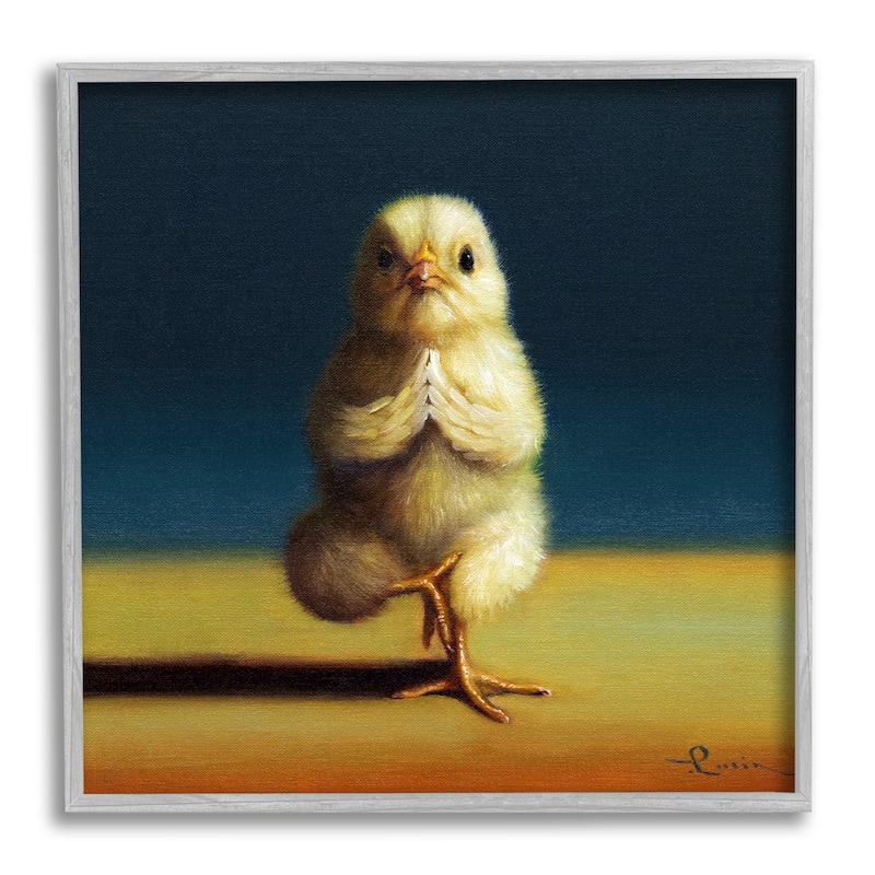 Stupell Yellow Chick Meditating Yoga Pose Animal Fitness Framed Wall Art, Design by Lucia Heffernan - 17 x 17 - Grey