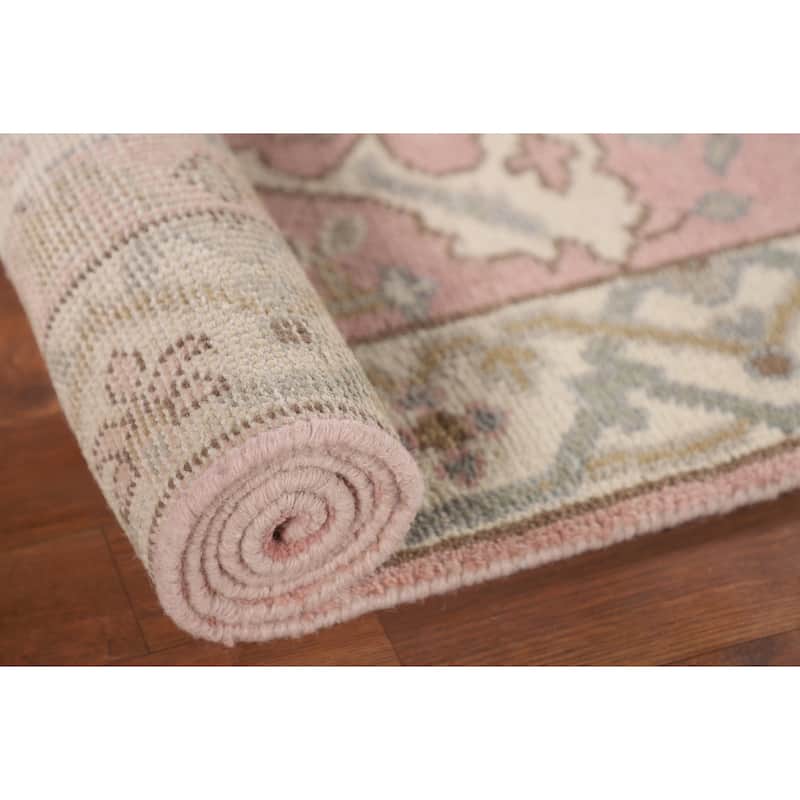 Light Pink Oushak Oriental Runner Rug Handmade Wool Carpet - 2'6"x 9'10"