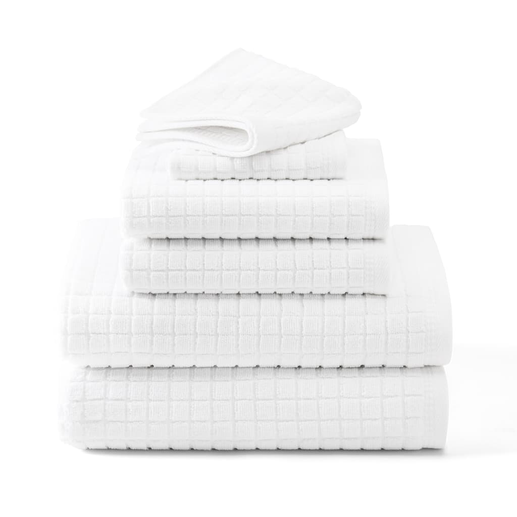 TOWN & COUNTRY EVERYDAY 6-Piece Textured Windowpane Set, 2 Bath, 2 Hand, 2 Wash, 100% Cotton