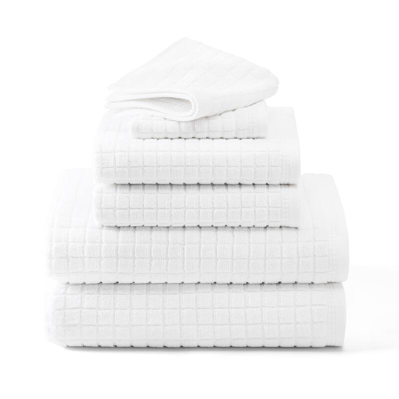 TOWN & COUNTRY EVERYDAY 6-Piece Textured Windowpane Set, 2 Bath, 2 Hand, 2 Wash, 100% Cotton