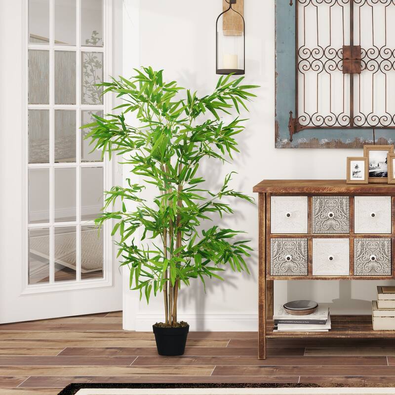 Artificial BamBoo Tree, 5Ft Fake Tree with Realistic LeaF and Natural Trunk, Decorative Plant in Nursery