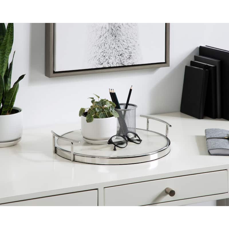 Kate and Laurel Marbury Round Metal Tray
