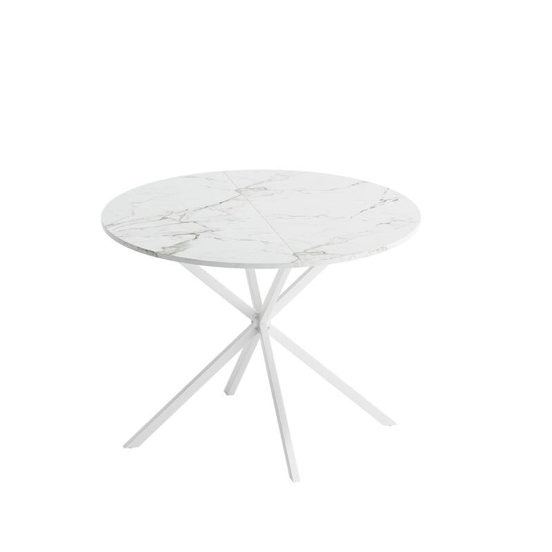 Modern Cross Leg Round Dining Table with Matte Finish Iron Legs